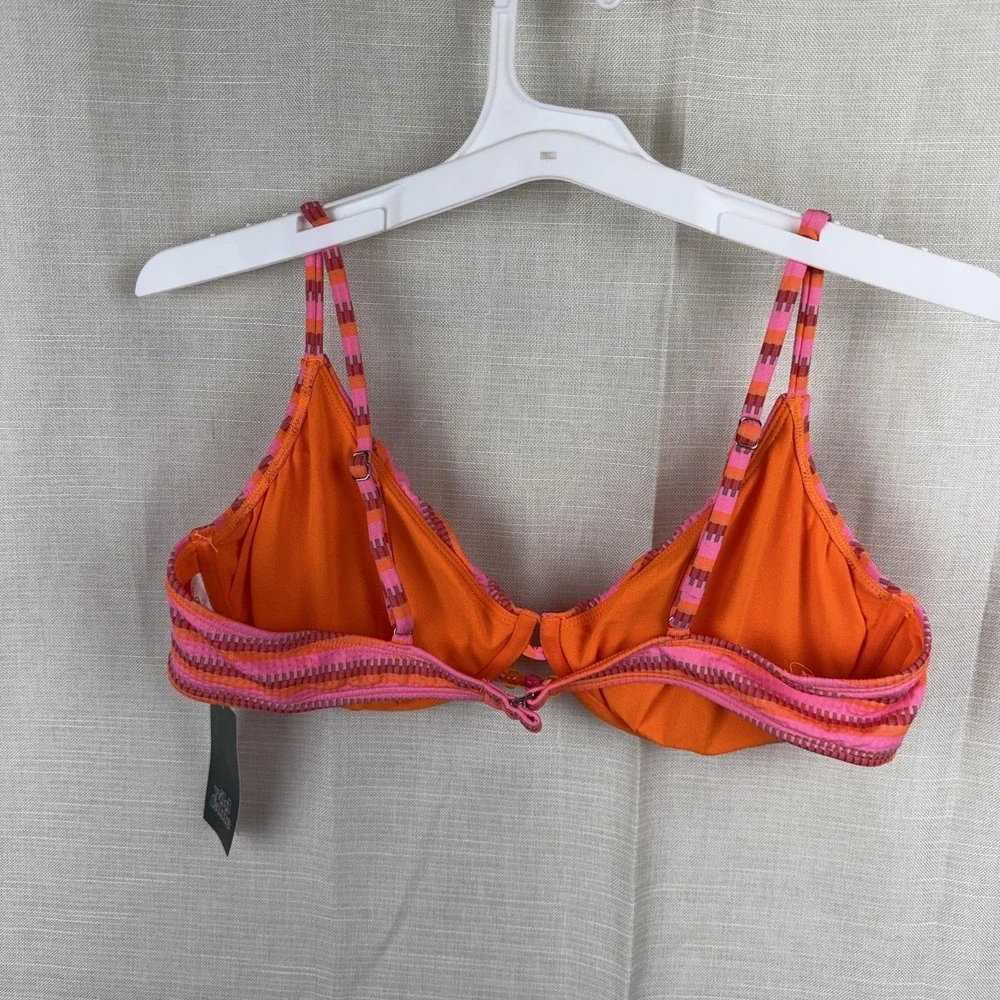 Wild Fable Bikini Top Juniors XL Pink Stripe‎ Underwire Removable Pads Beaded